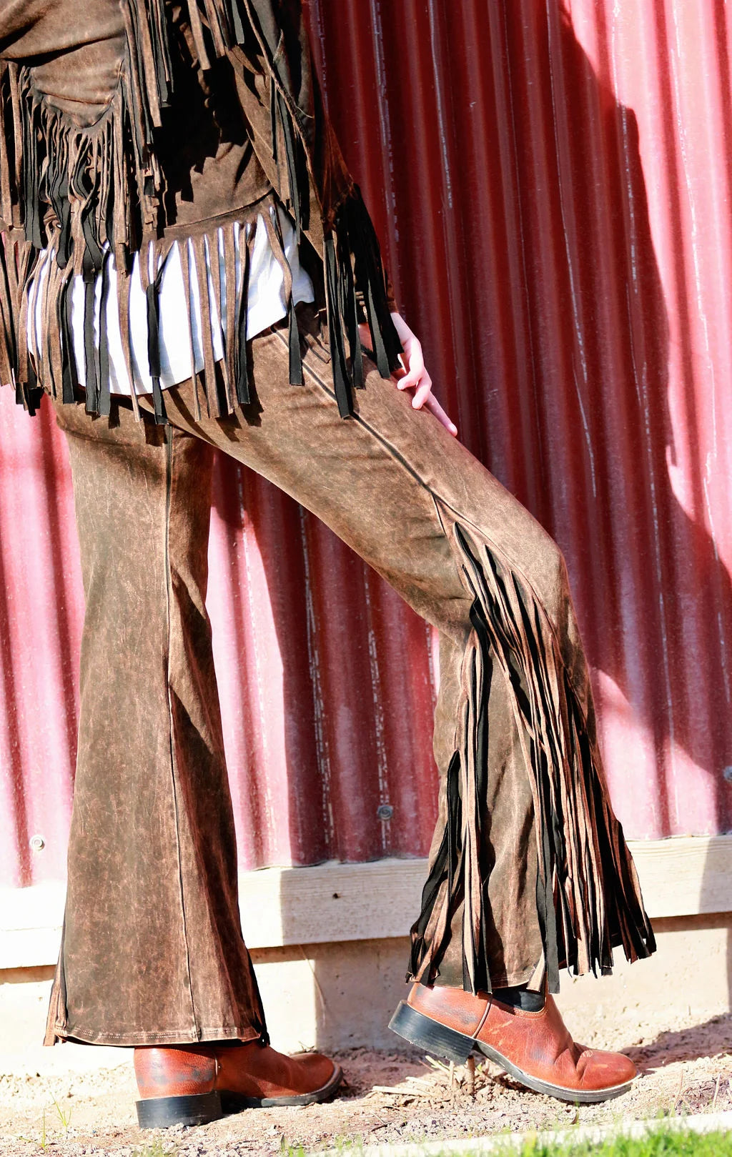 T Party Brand Mineral Wash Fringe Flare Pants / Tights