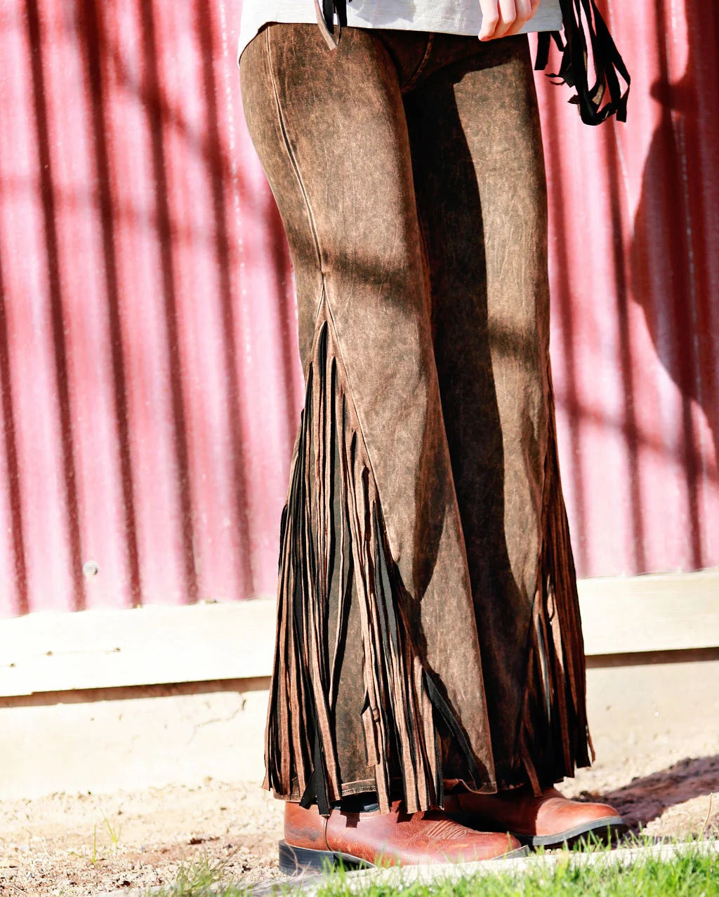 T Party Brand Mineral Wash Fringe Flare Pants / Tights