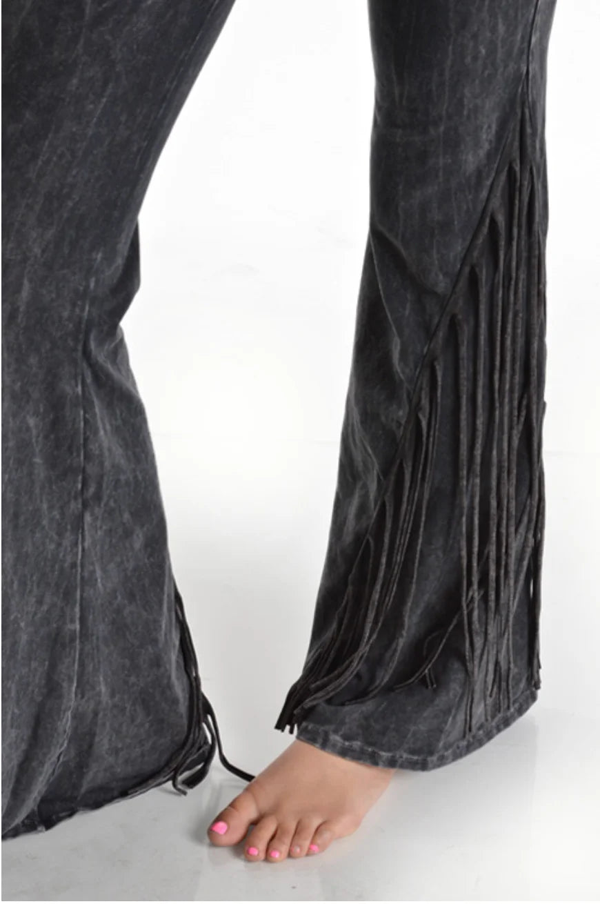 T Party Brand Mineral Wash Fringe Flare Pants / Tights