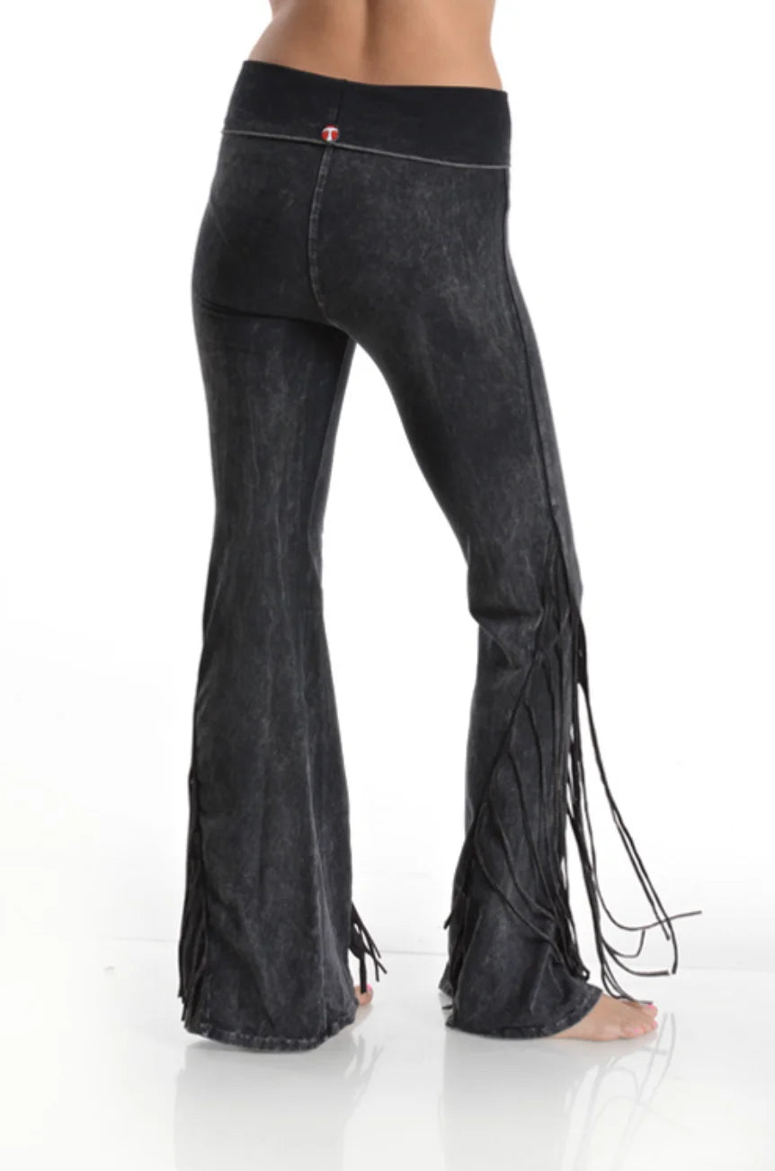 T Party Brand Mineral Wash Fringe Flare Pants / Tights